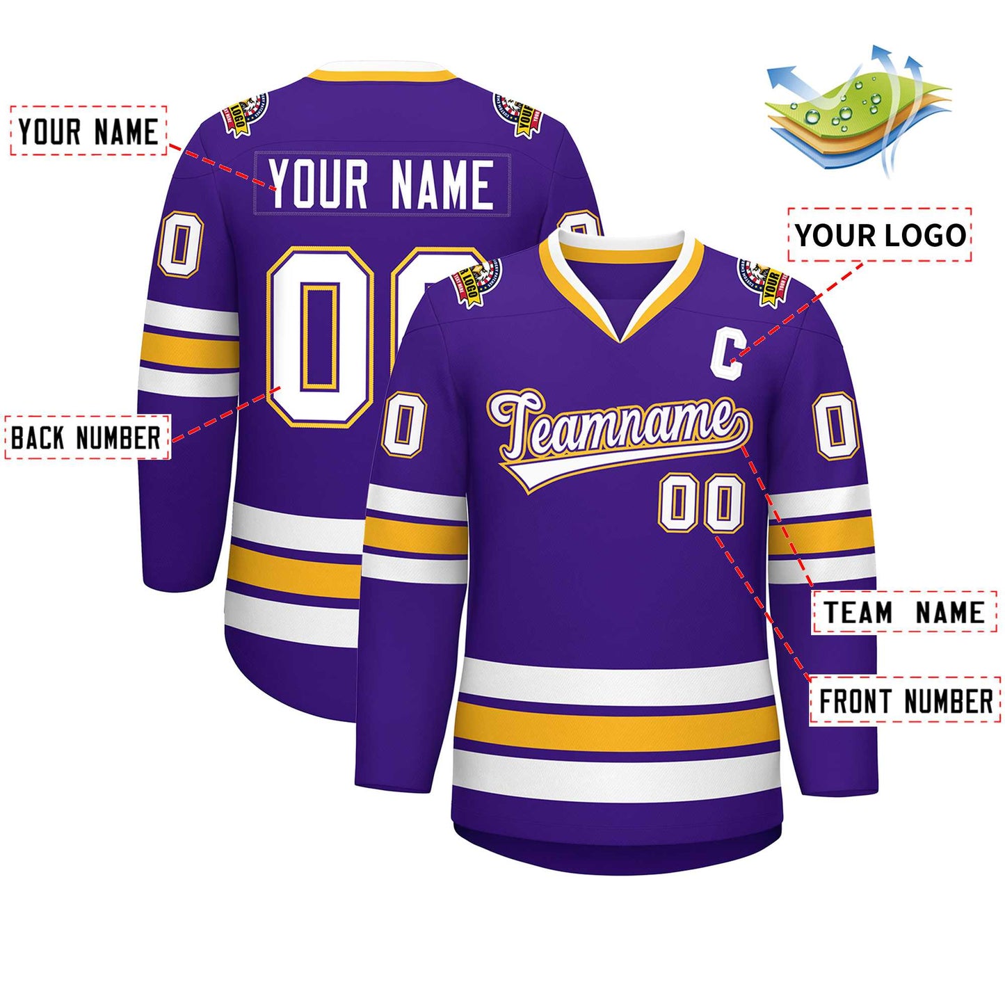 Custom Purple White Purple-Gold Classic Style Hockey Jersey Limited