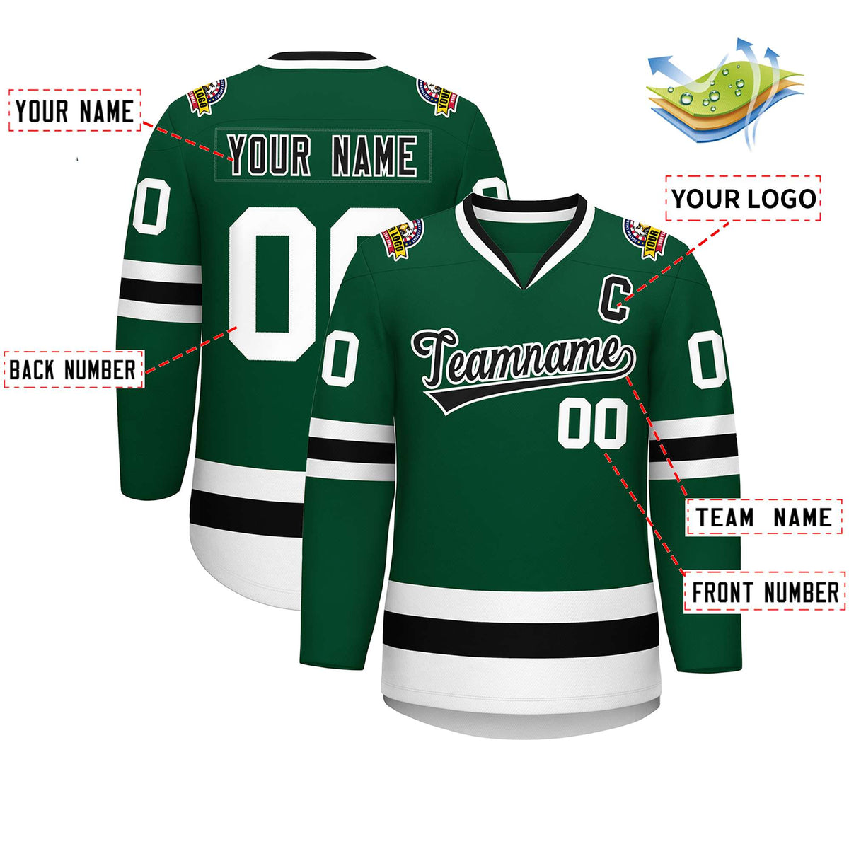 Custom Green Black-White Classic Style Hockey Jersey Limited