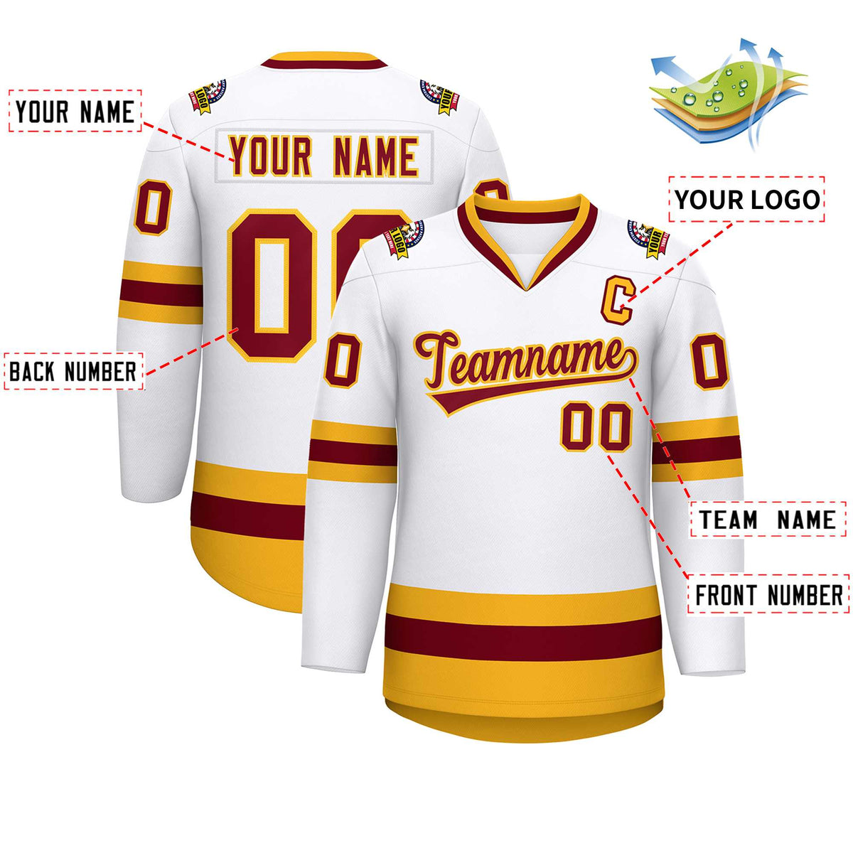 Custom White Crimson-Gold Classic Style Hockey Jersey Limited