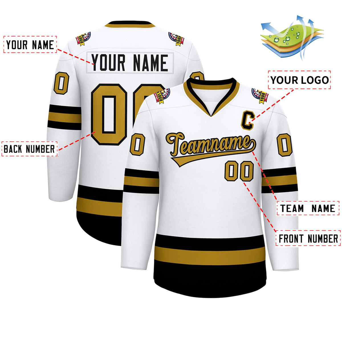 Custom White Old Gold-Black Classic Style Hockey Jersey Limited