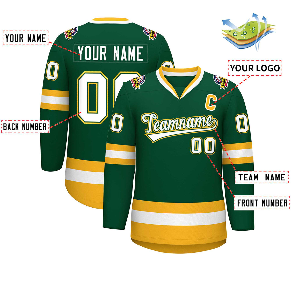 Custom Green White Green-Gold Classic Style Hockey Jersey Limited