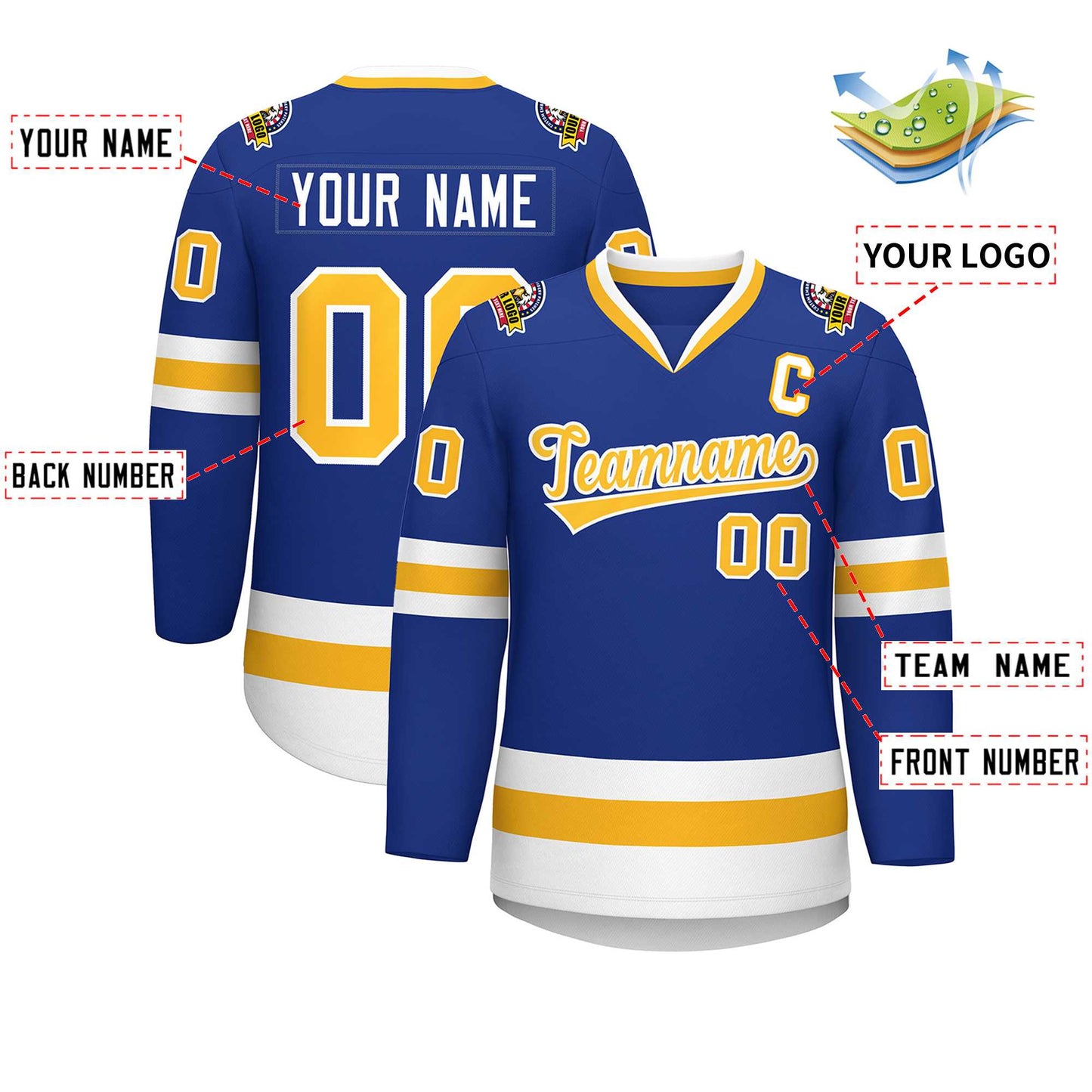 Custom Royal Gold-White Classic Style Hockey Jersey Limited