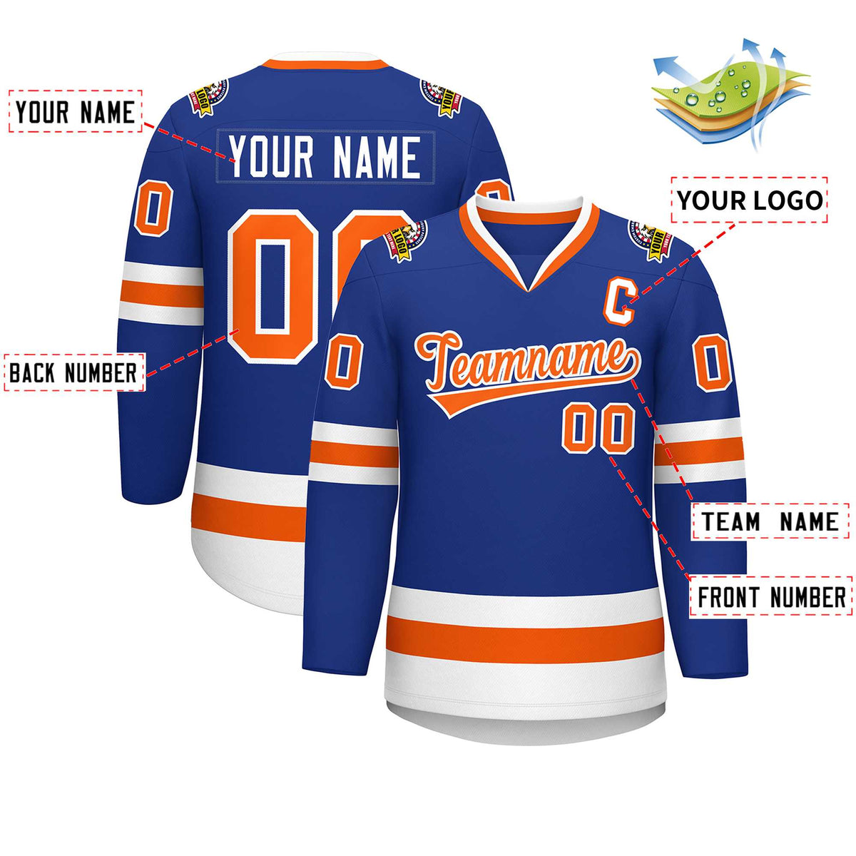 Custom Royal Orange-White Classic Style Hockey Jersey Limited