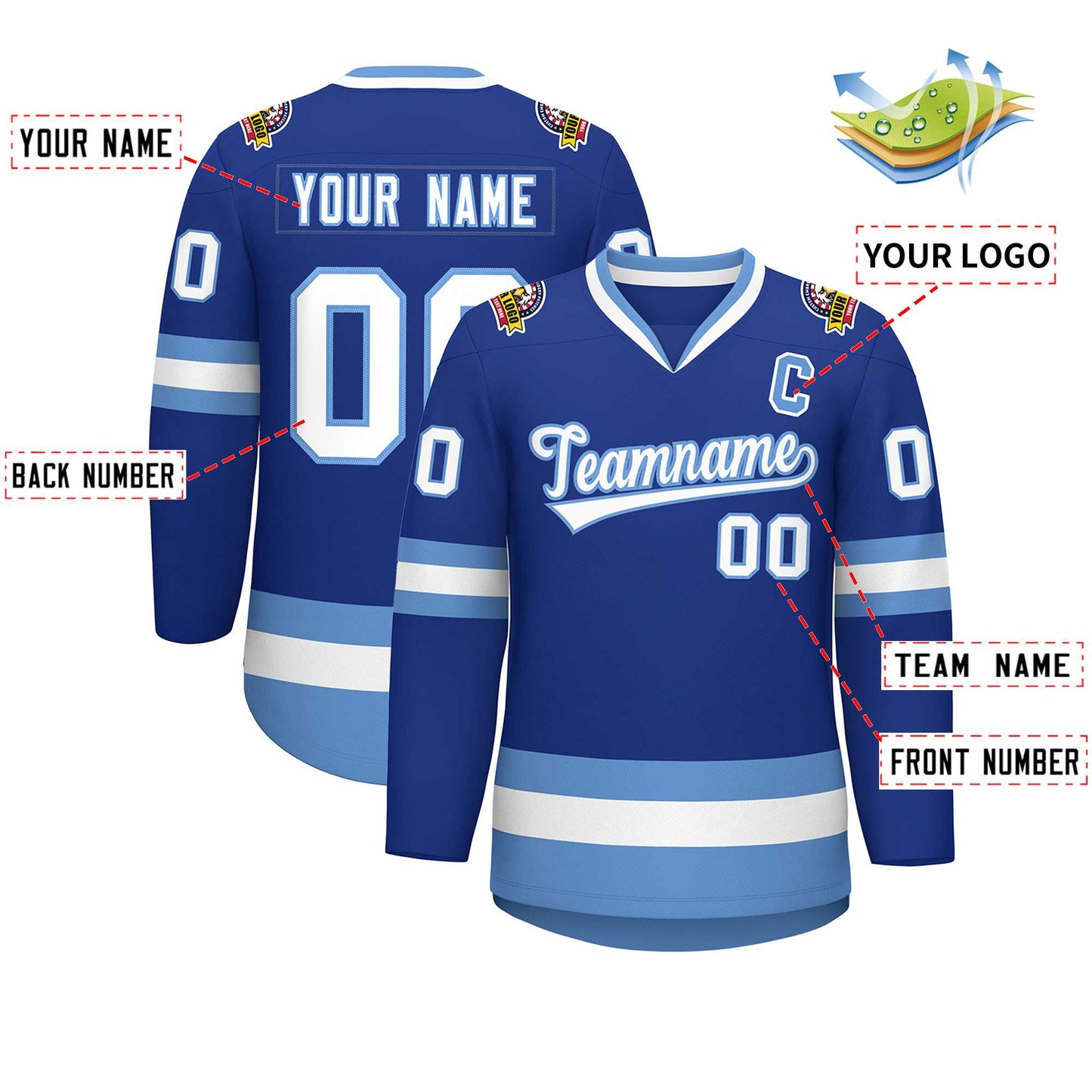 Custom Royal White-Light Blue Classic Style Hockey Jersey Limited