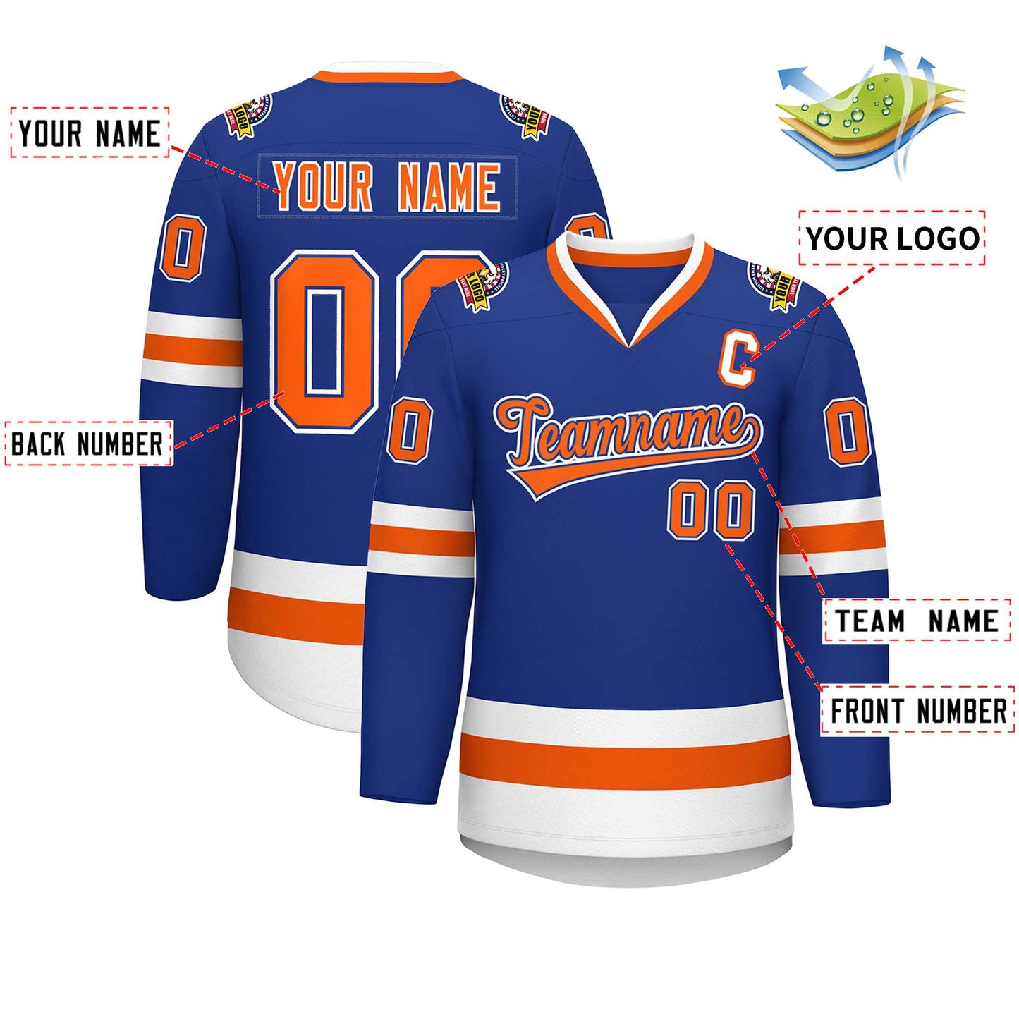 Custom Royal Orange Royal-White Classic Style Hockey Jersey Limited
