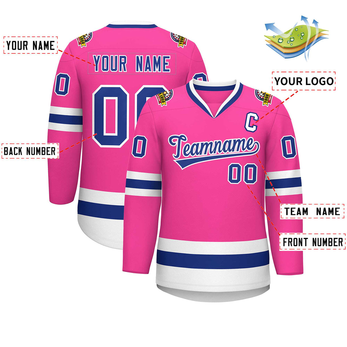 Custom Pink Royal-White Classic Style Hockey Jersey Limited