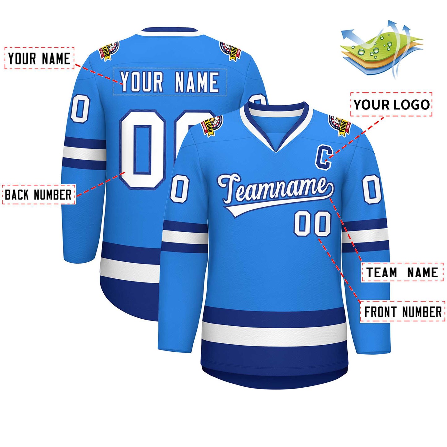 Custom Powder Blue White-Royal Classic Style Hockey Jersey Limited