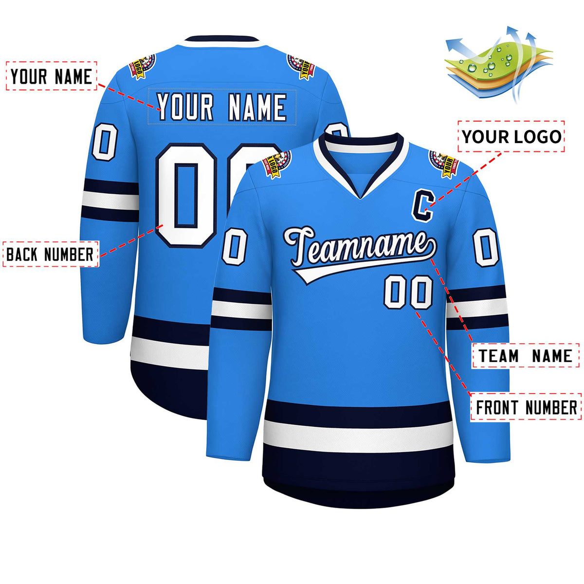 Custom Powder Blue White-Navy Classic Style Hockey Jersey Limited