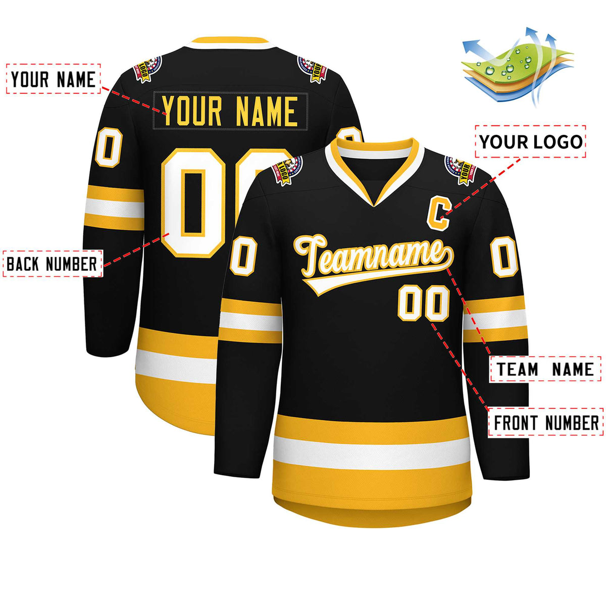 Custom Black White-Gold Classic Style Hockey Jersey Limited