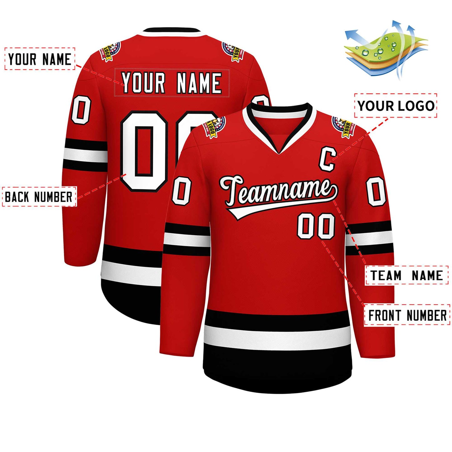 Custom Red White-Black Classic Style Hockey Jersey Limited