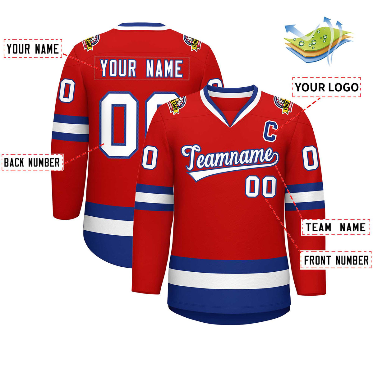 Custom Red White-Royal Classic Style Hockey Jersey Limited