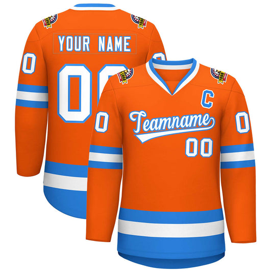 Custom Orange White-Powder Blue Classic Style Hockey Jersey
