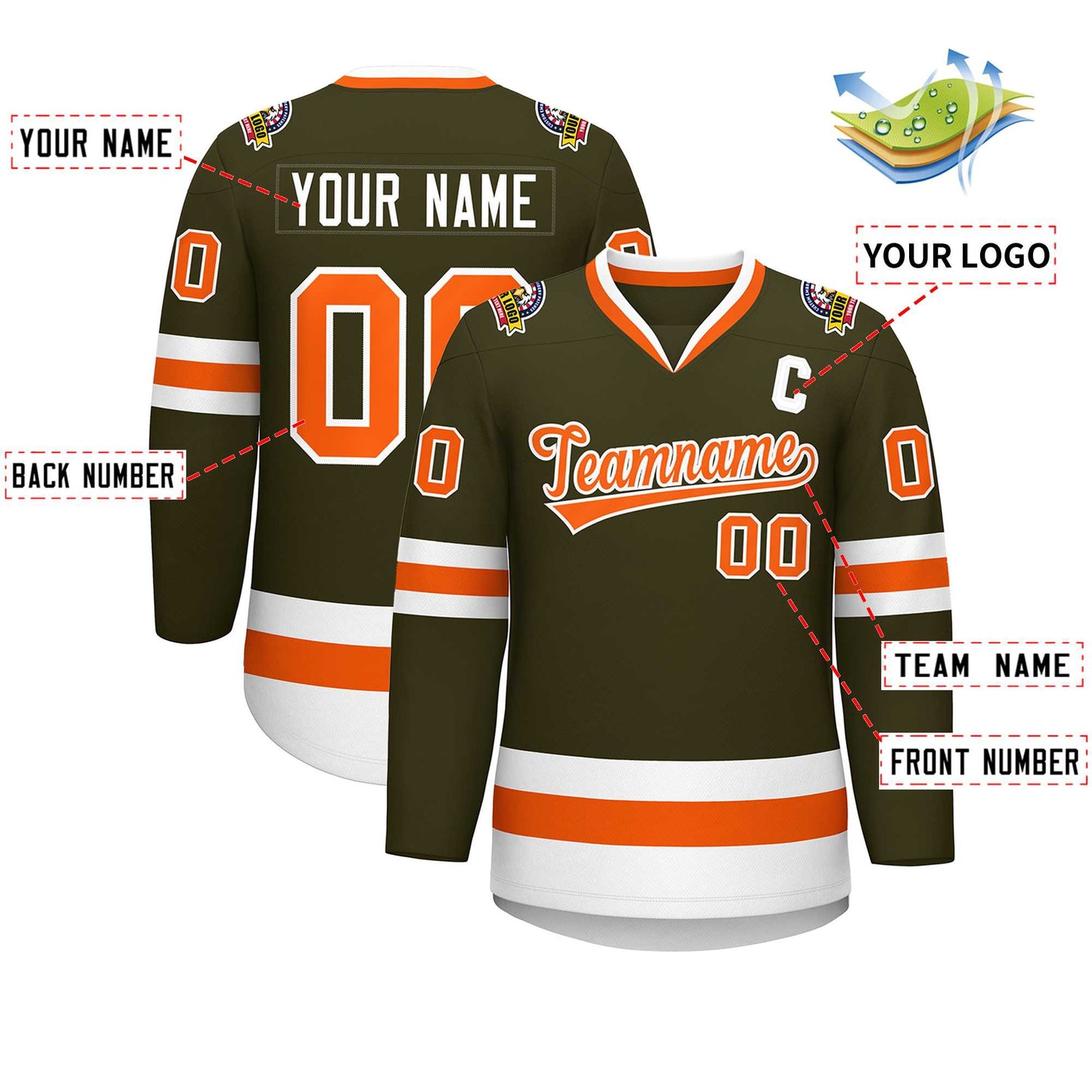 Custom Olive Orange-White Classic Style Hockey Jersey Limited