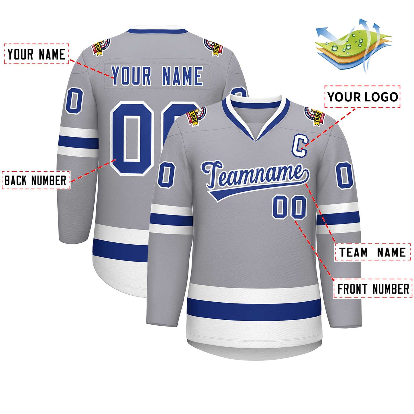 Custom Gray Royal-White Classic Style Hockey Jersey Limited