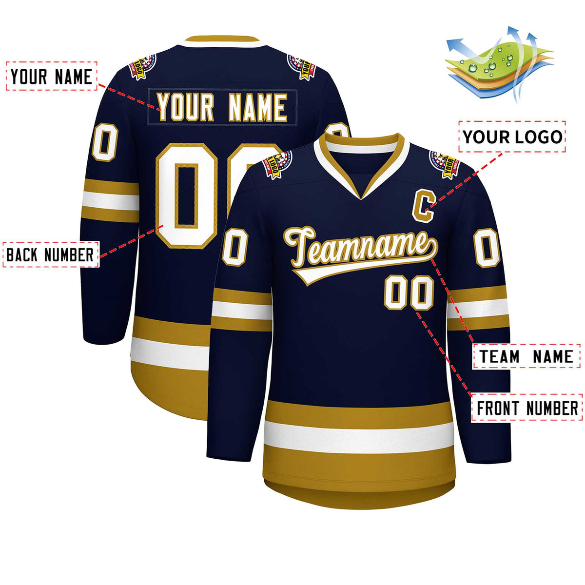 Custom Navy White-Old Gold Classic Style Hockey Jersey Limited