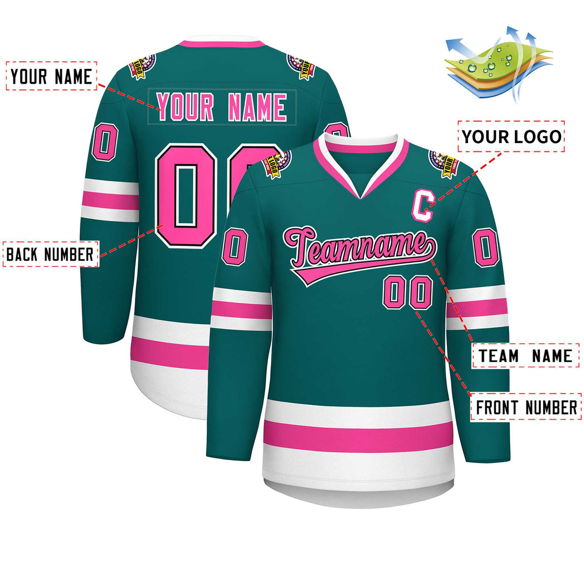 Custom Teal Pink Black-White Classic Style Hockey Jersey Limited