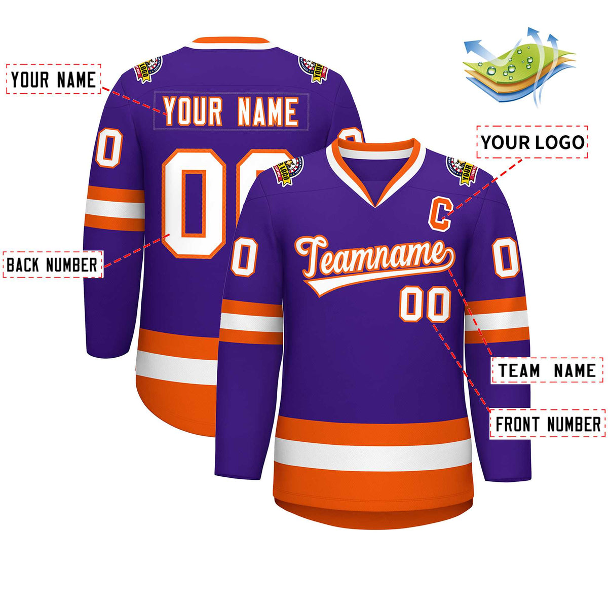 Custom Purple White-Orange Classic Style Hockey Jersey Limited