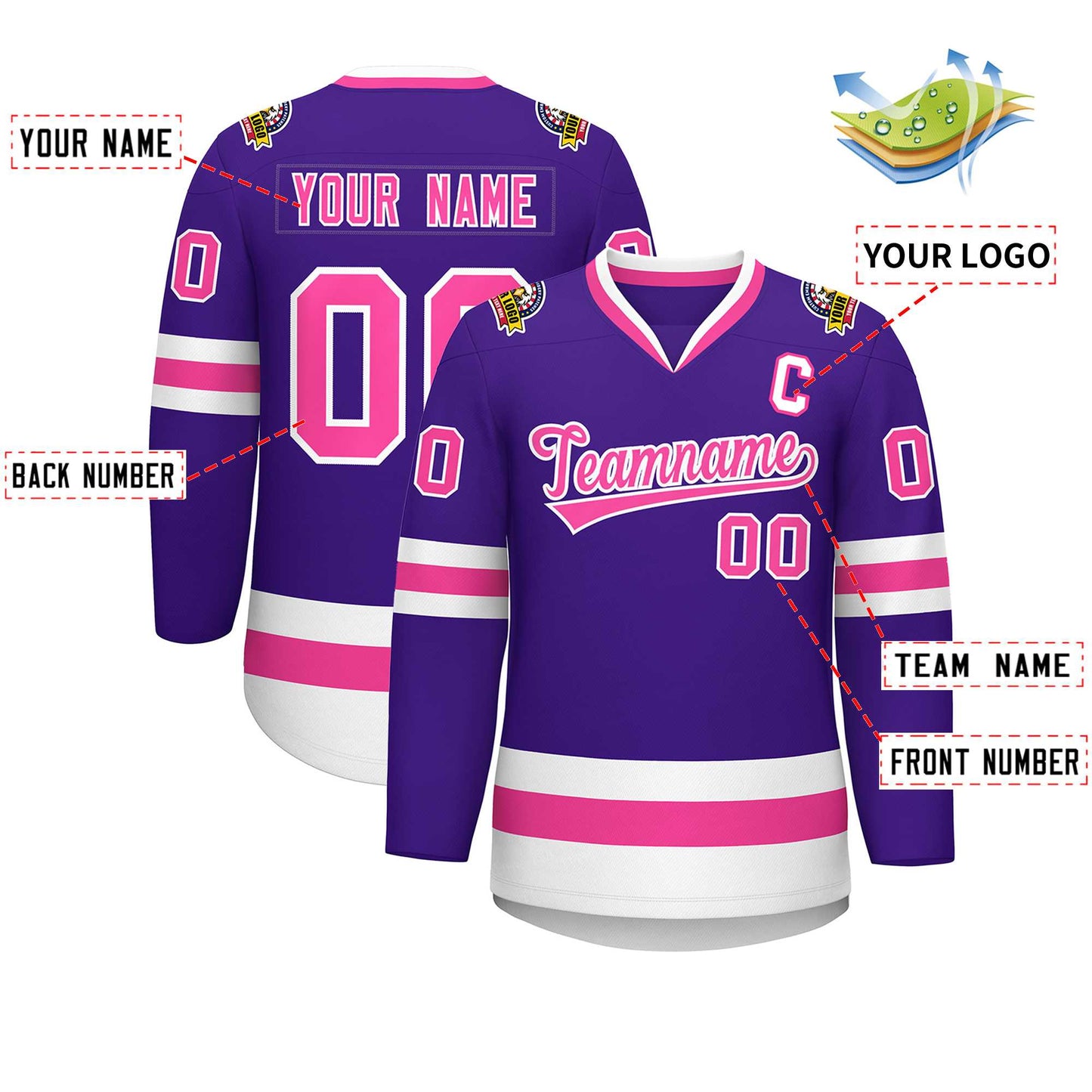 Custom Purple Pink-White Classic Style Hockey Jersey Limited