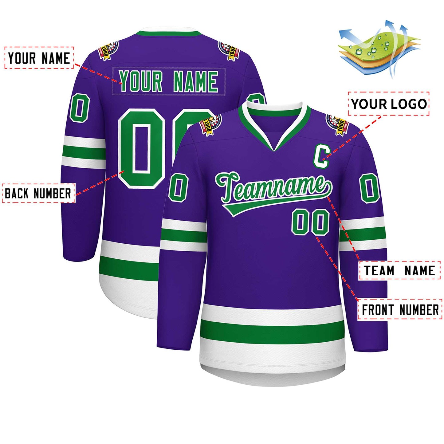 Custom Purple Kelly Green-White Classic Style Hockey Jersey Limited