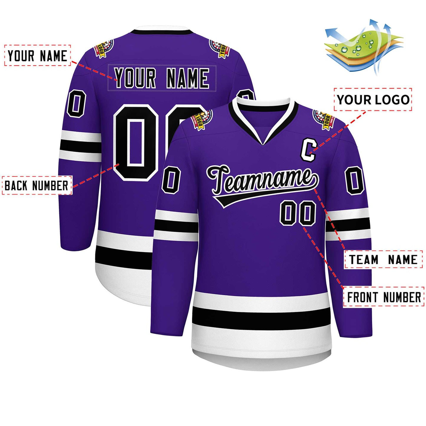 Custom Purple Black-White Classic Style Hockey Jersey Limited