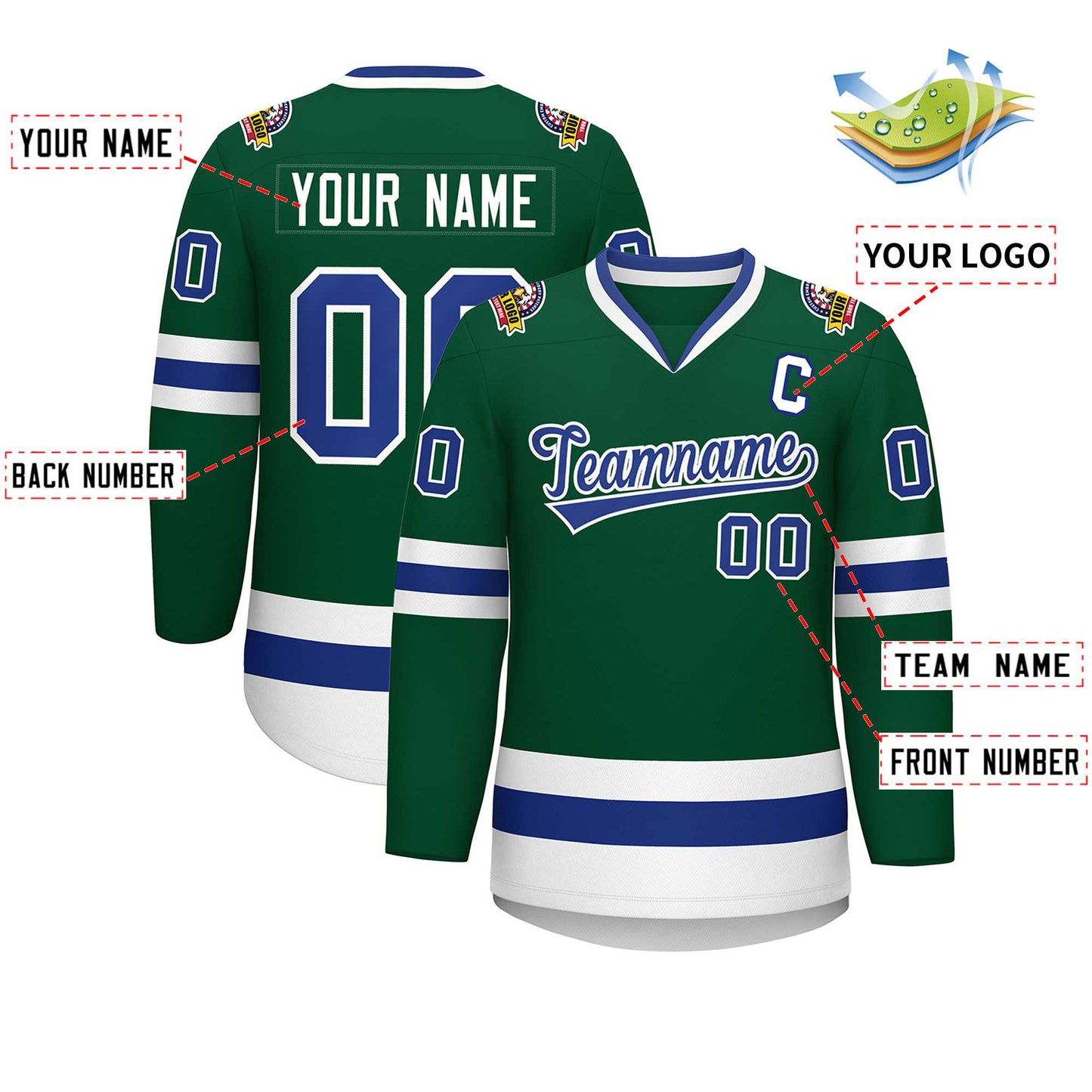 Custom Green Royal-White Classic Style Hockey Jersey Limited