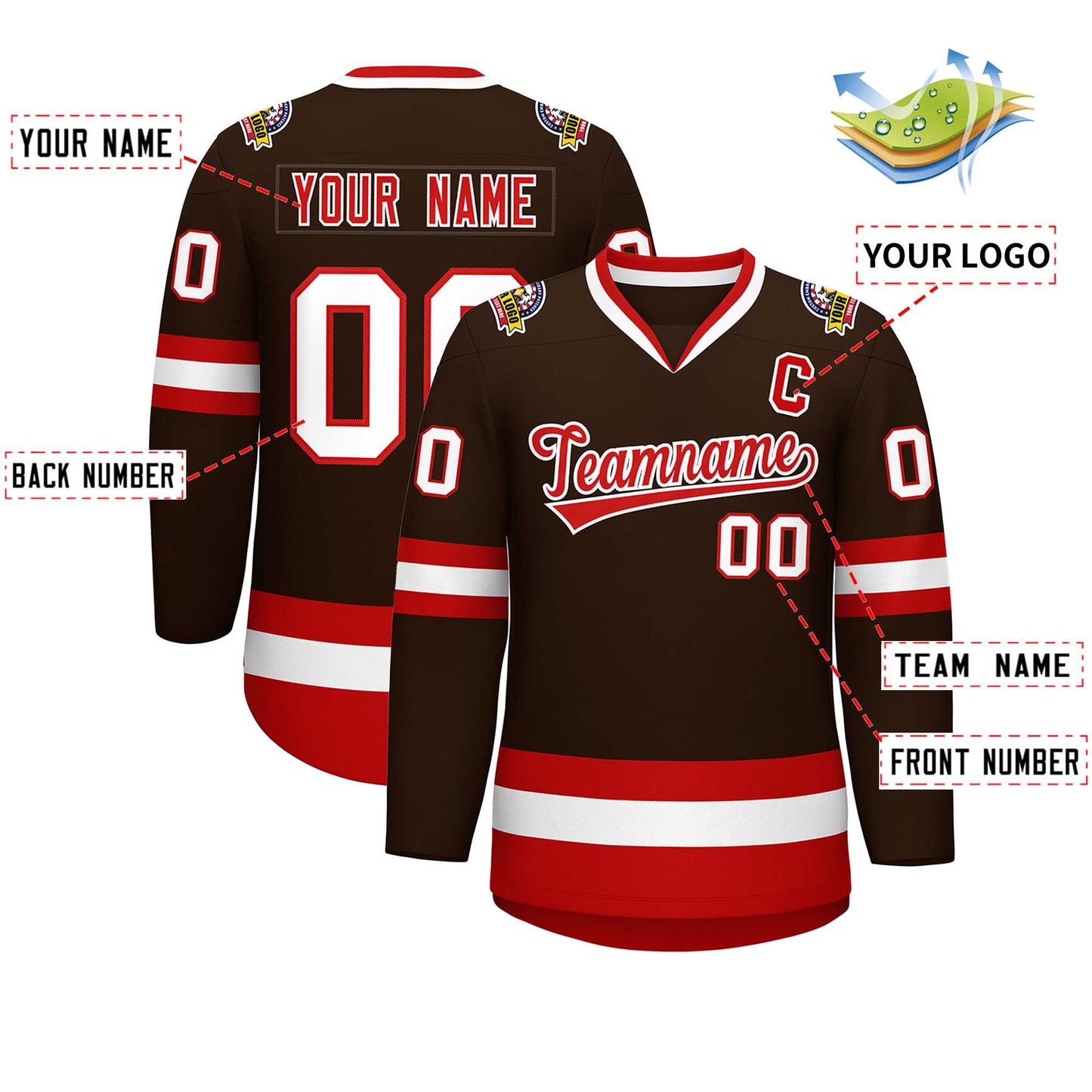 Custom Brown Red-White Classic Style Hockey Jersey Limited