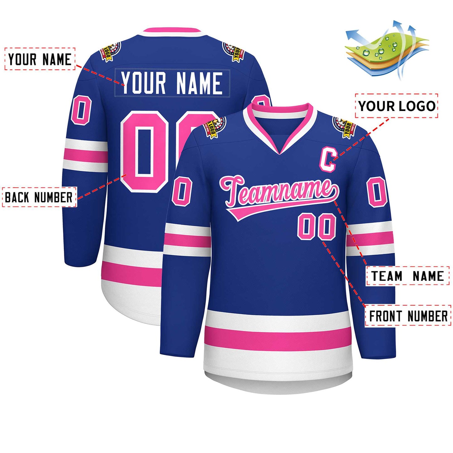 Custom Royal Pink-White Classic Style Hockey Jersey Limited