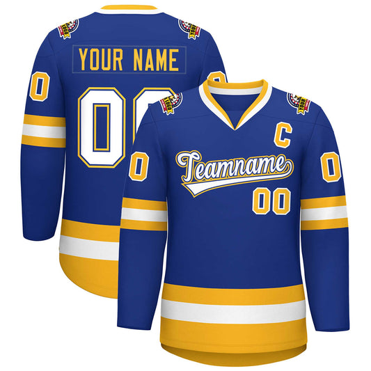 Custom Royal White Royal-Gold Classic Style Hockey Jersey