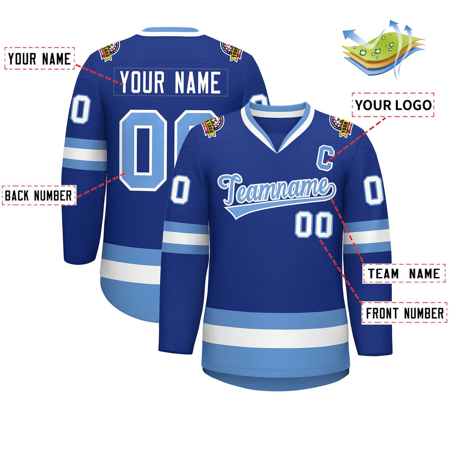 Custom Royal Light Blue-White Classic Style Hockey Jersey Limited
