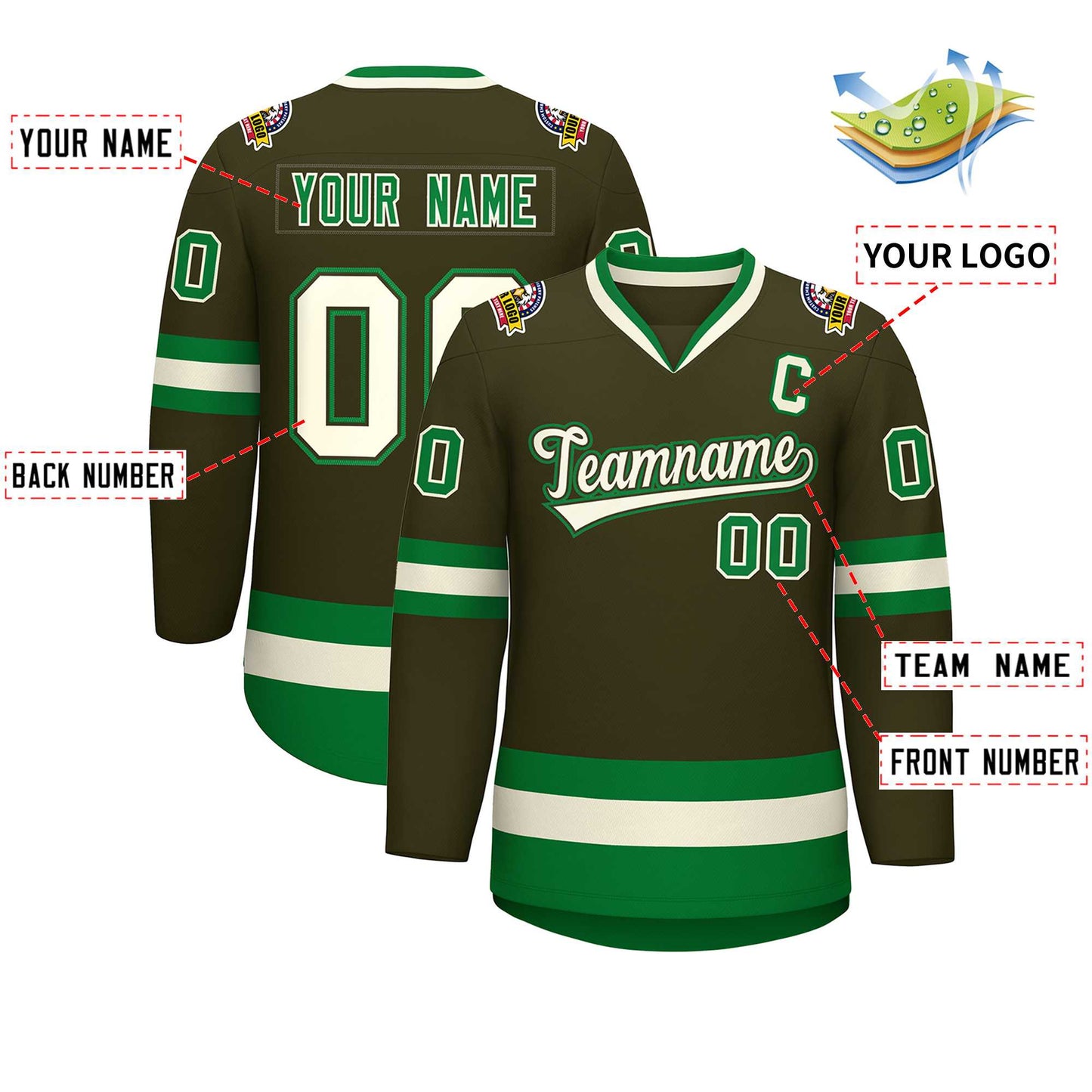 Custom Olive Khaki Olive-Kelly Green Classic Style Hockey Jersey Limited