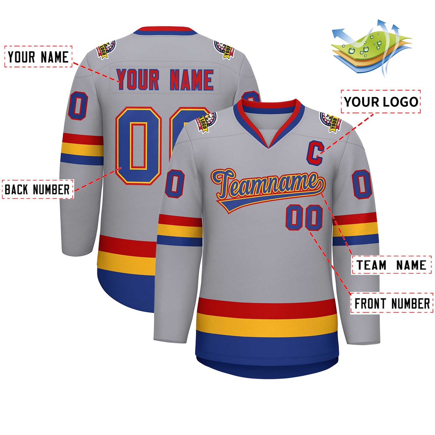 Custom Gray Royal Gold-Red Classic Style Hockey Jersey Limited