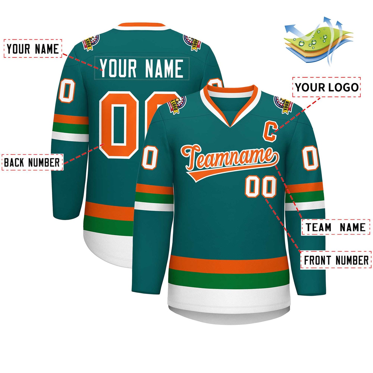 Custom Teal Orange-White Classic Style Hockey Jersey Limited
