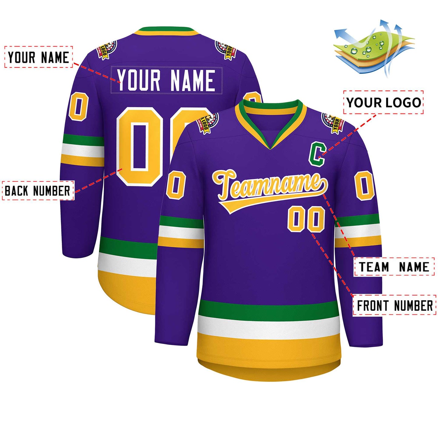 Custom Purple Gold-White Classic Style Hockey Jersey Limited
