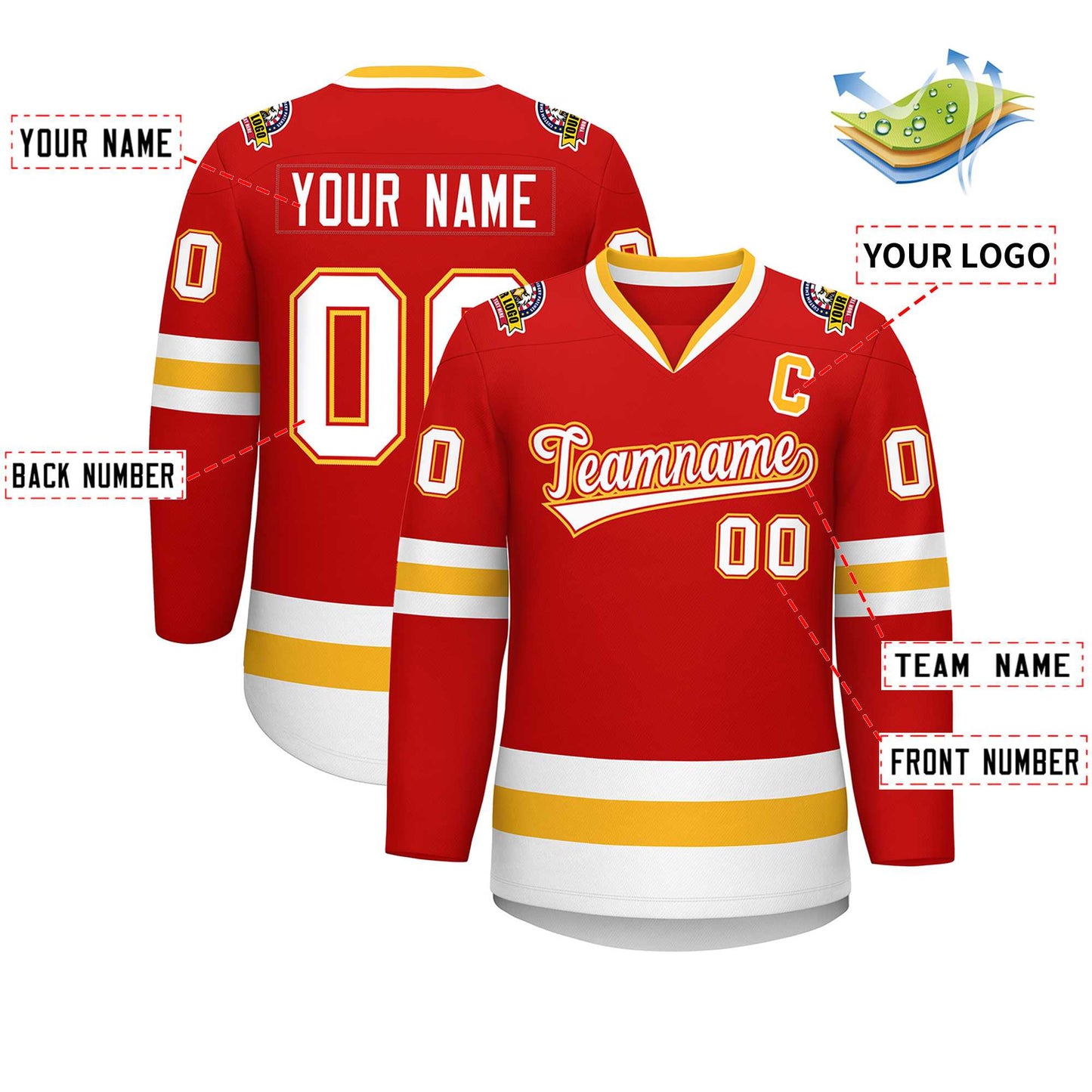 Custom Red White Red-Gold Classic Style Hockey Jersey Limited
