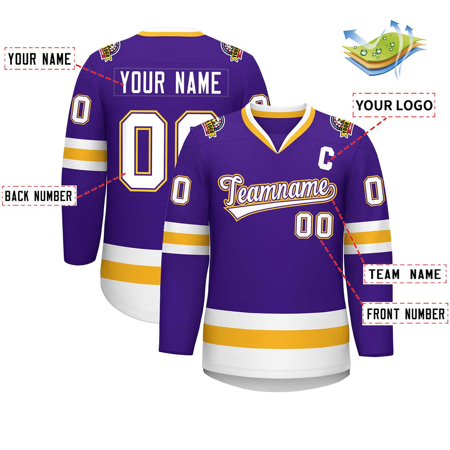 Custom Purple White Purple-Gold Classic Style Hockey Jersey Limited