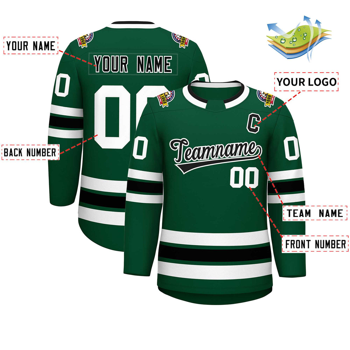 Custom Green Black-White Classic Style Hockey Jersey Limited