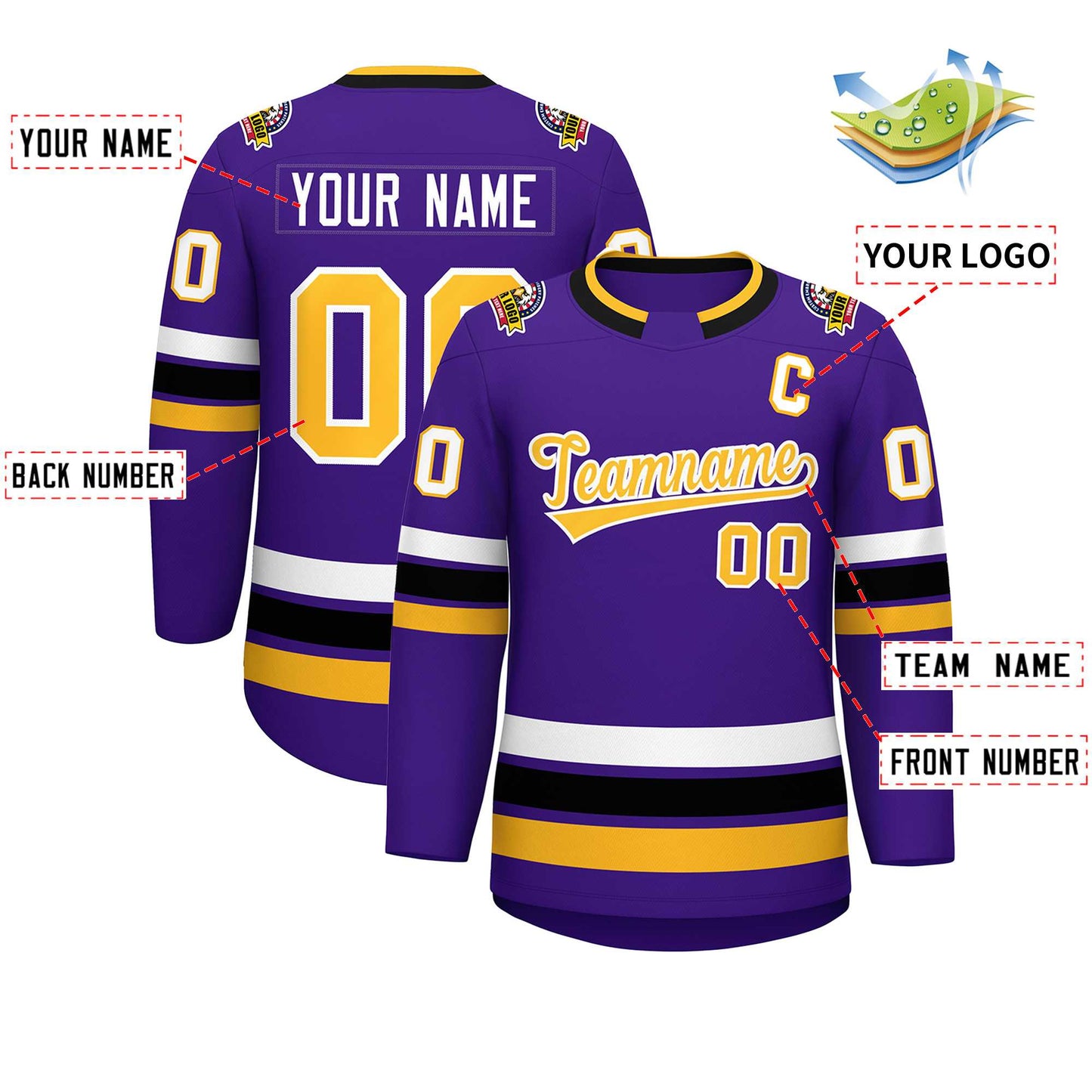 Custom Purple Gold-White Classic Style Hockey Jersey Limited