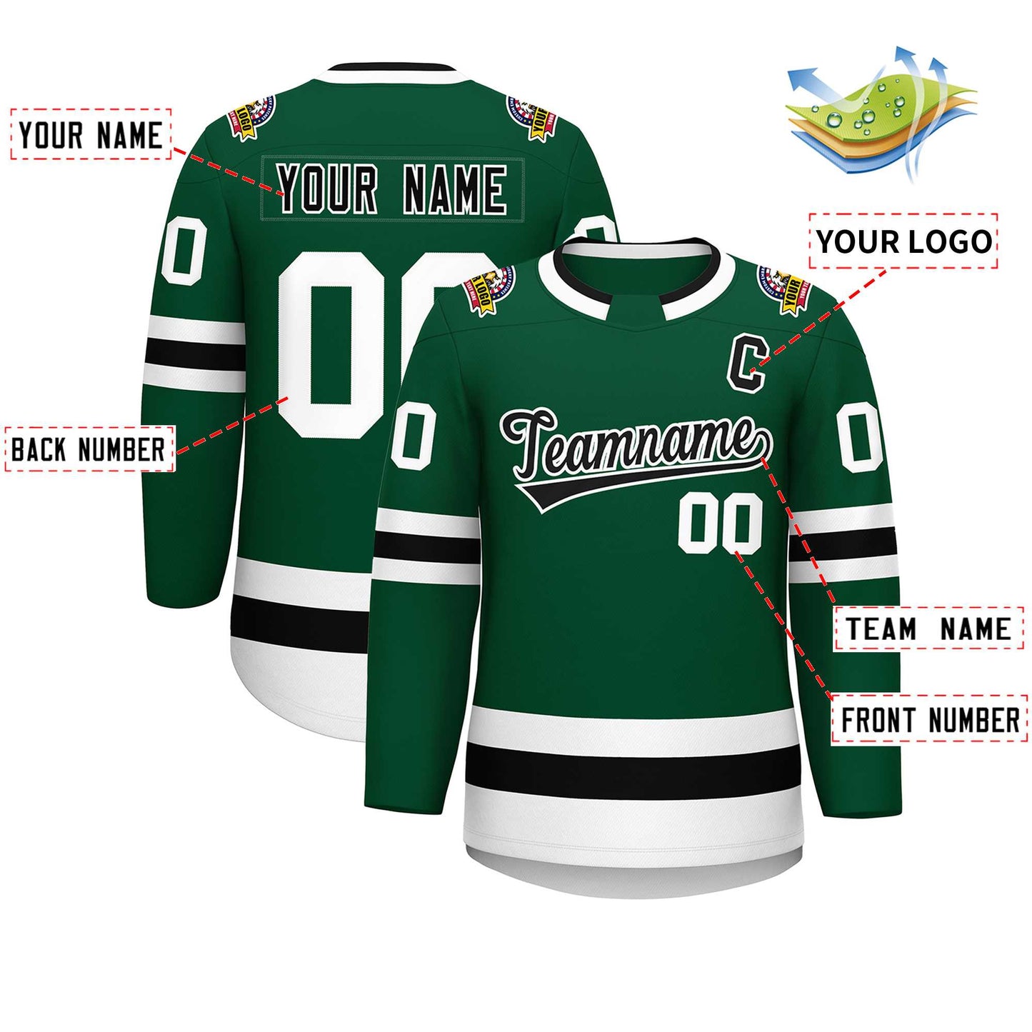 Custom Green Black-White Classic Style Hockey Jersey Limited