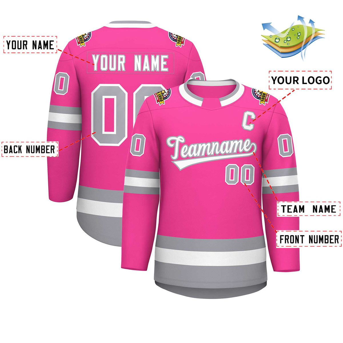 Custom Pink White-Gray Classic Style Hockey Jersey Limited