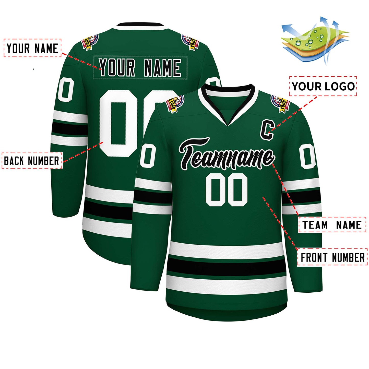 Custom Green Black-White Classic Style Hockey Jersey Limited