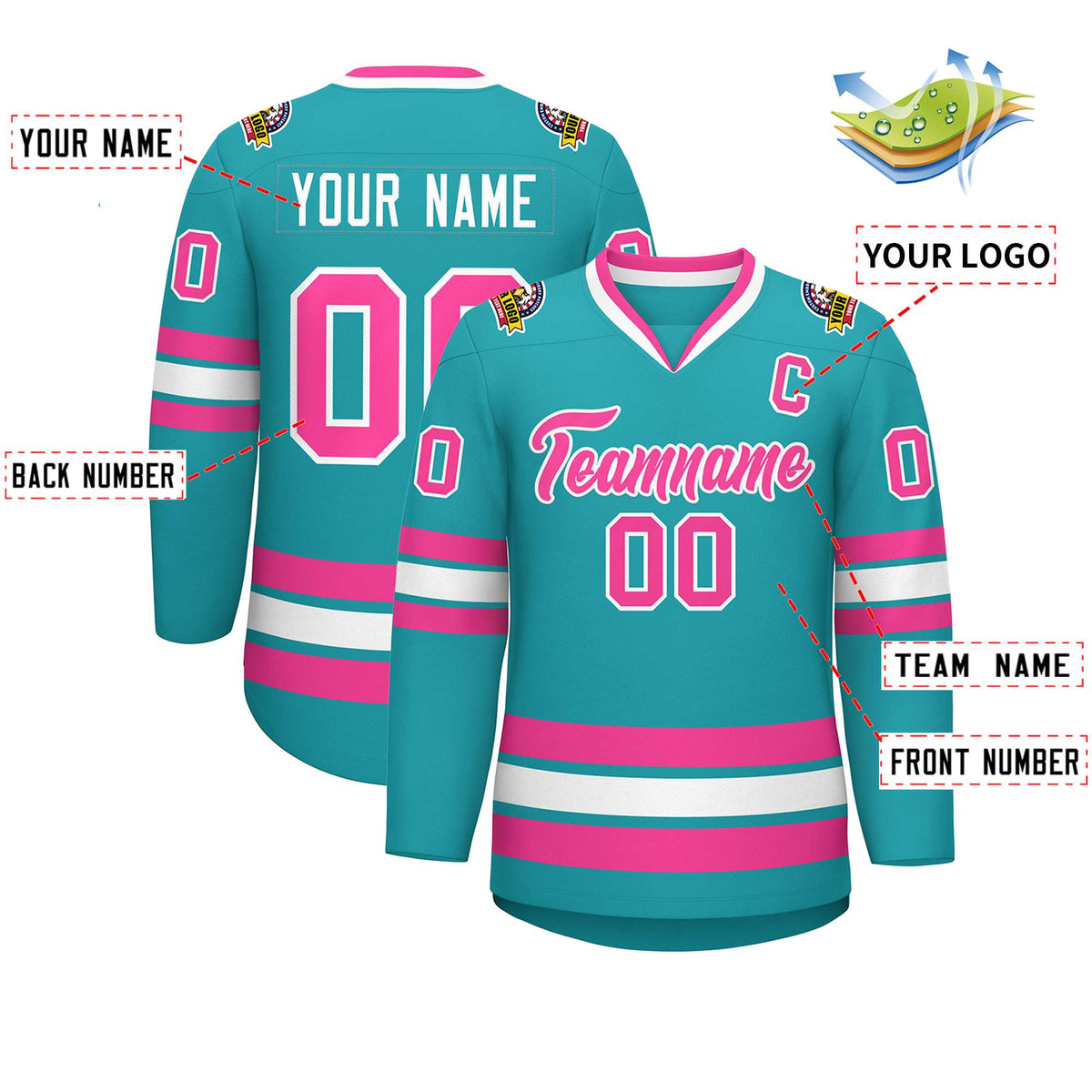Custom Aqua Pink-White Classic Style Hockey Jersey Limited