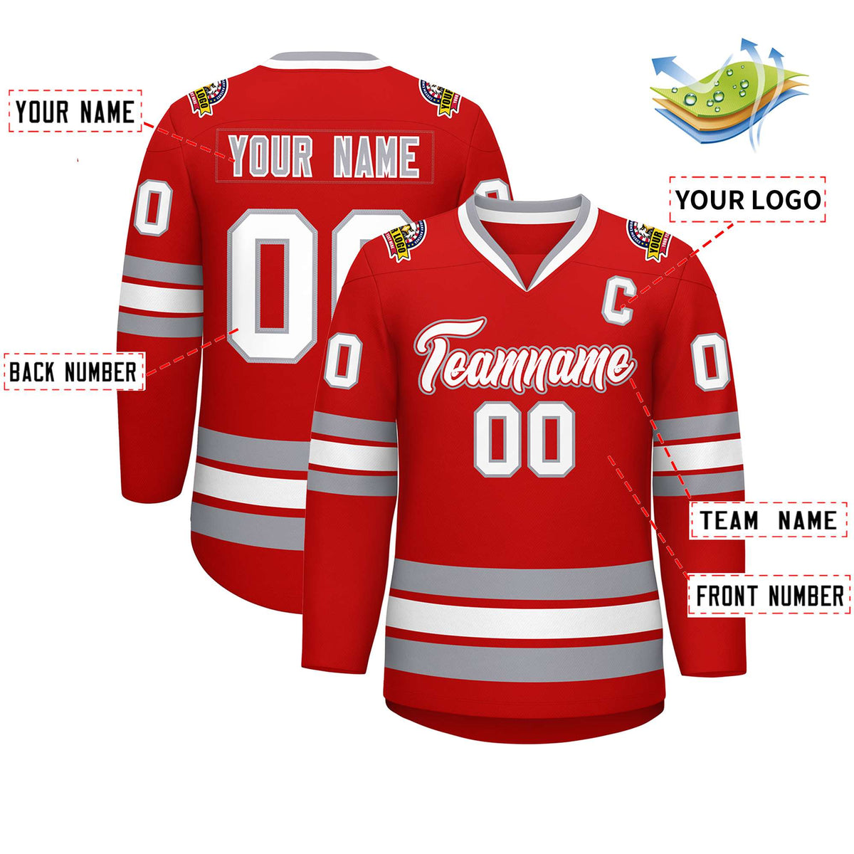 Custom Red White Red-Gray Classic Style Hockey Jersey Limited