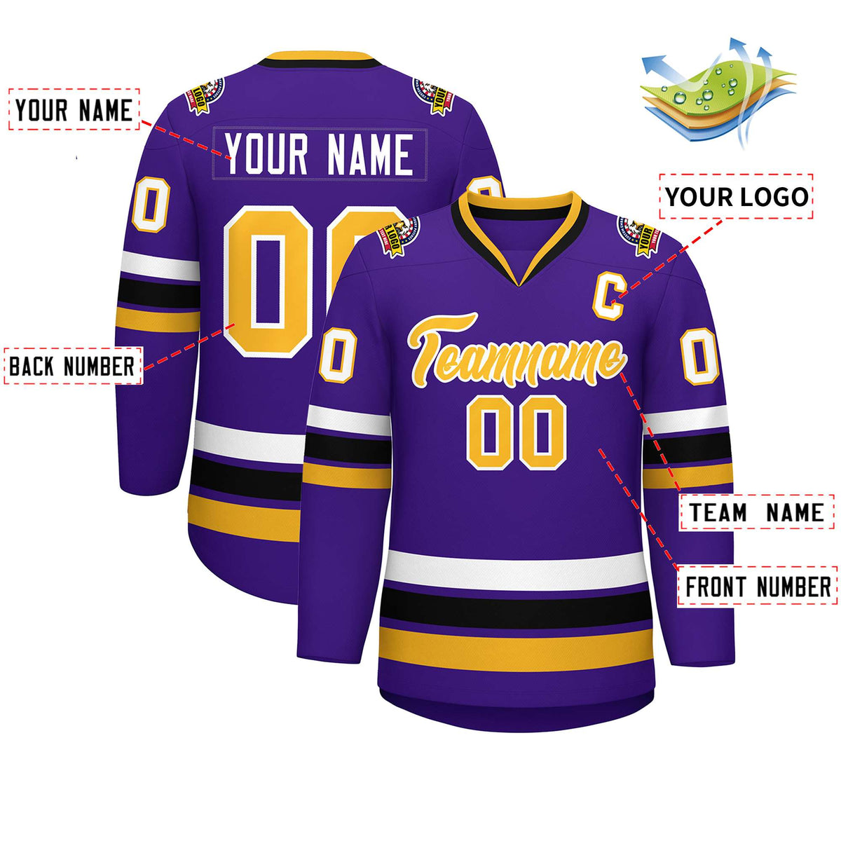 Custom Purple Gold-White Classic Style Hockey Jersey Limited