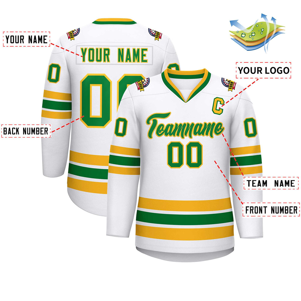 Custom White Kelly Green-Gold Classic Style Hockey Jersey Limited