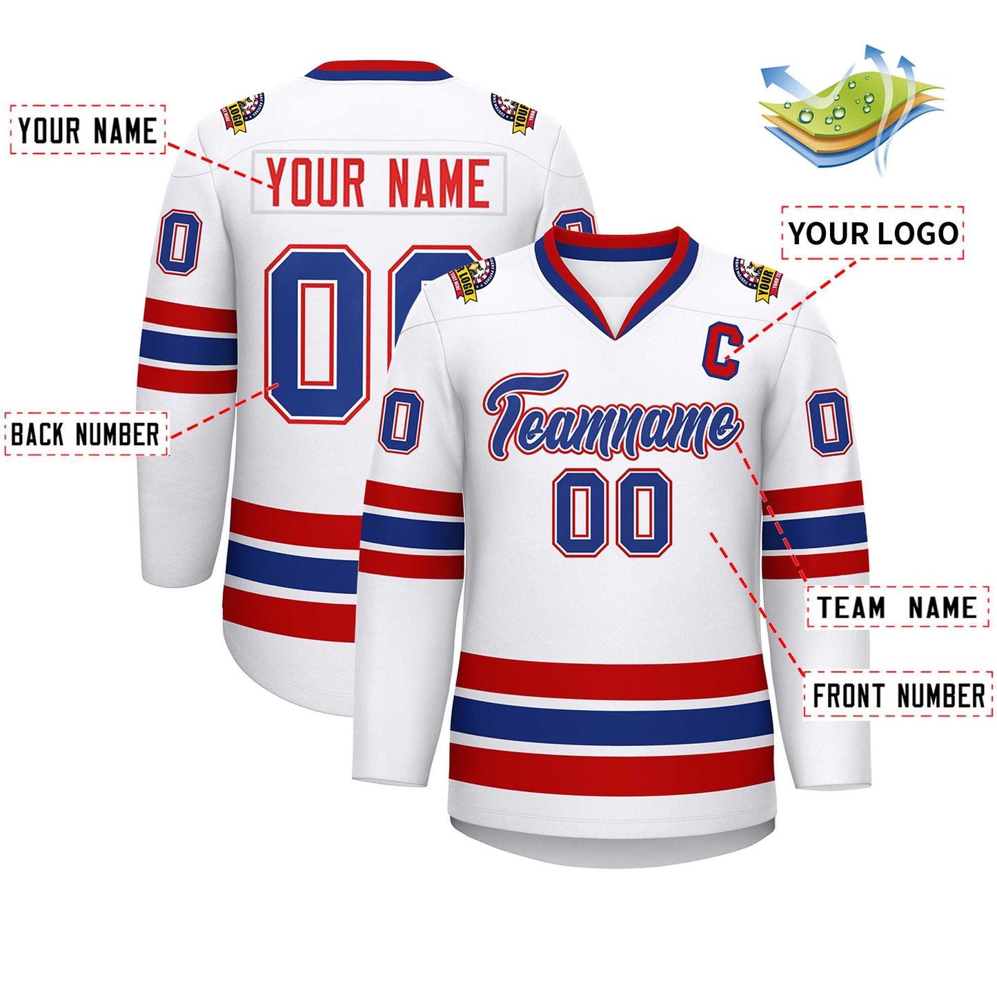 Custom White Royal White-Red Classic Style Hockey Jersey Limited
