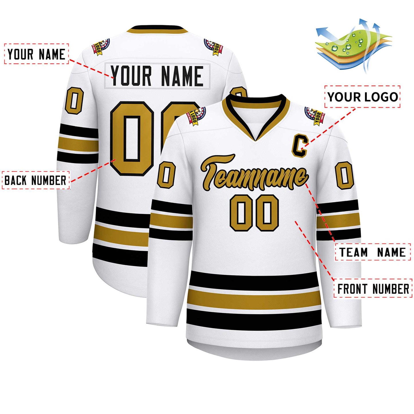 Custom White Old Gold-Black Classic Style Hockey Jersey Limited