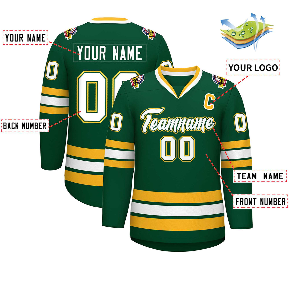 Custom Green White Green-Gold Classic Style Hockey Jersey Limited