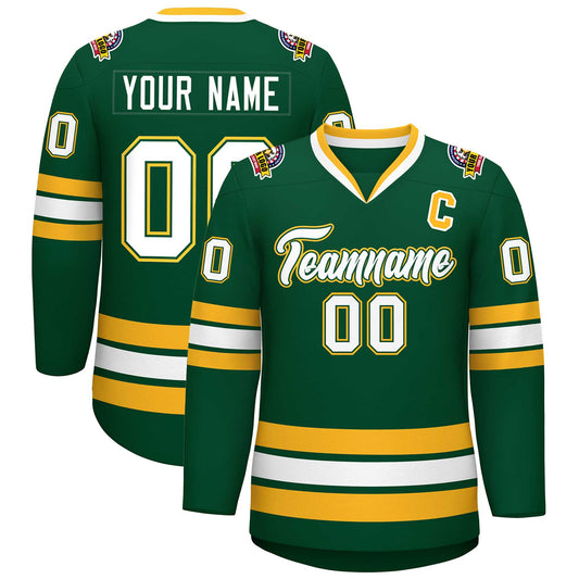 Custom Green White Green-Gold Classic Style Hockey Jersey