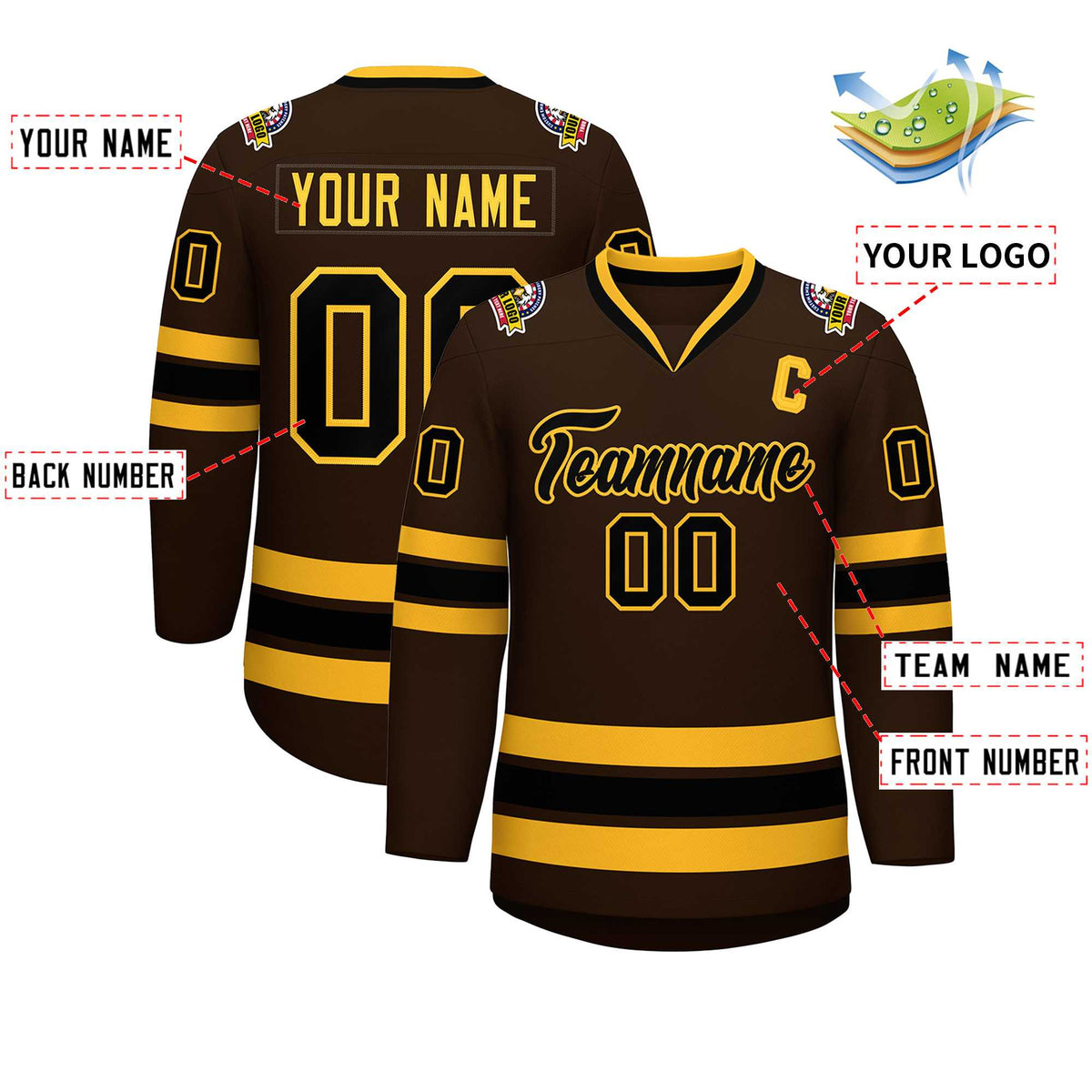 Custom Brown Black-Gold Classic Style Hockey Jersey Limited