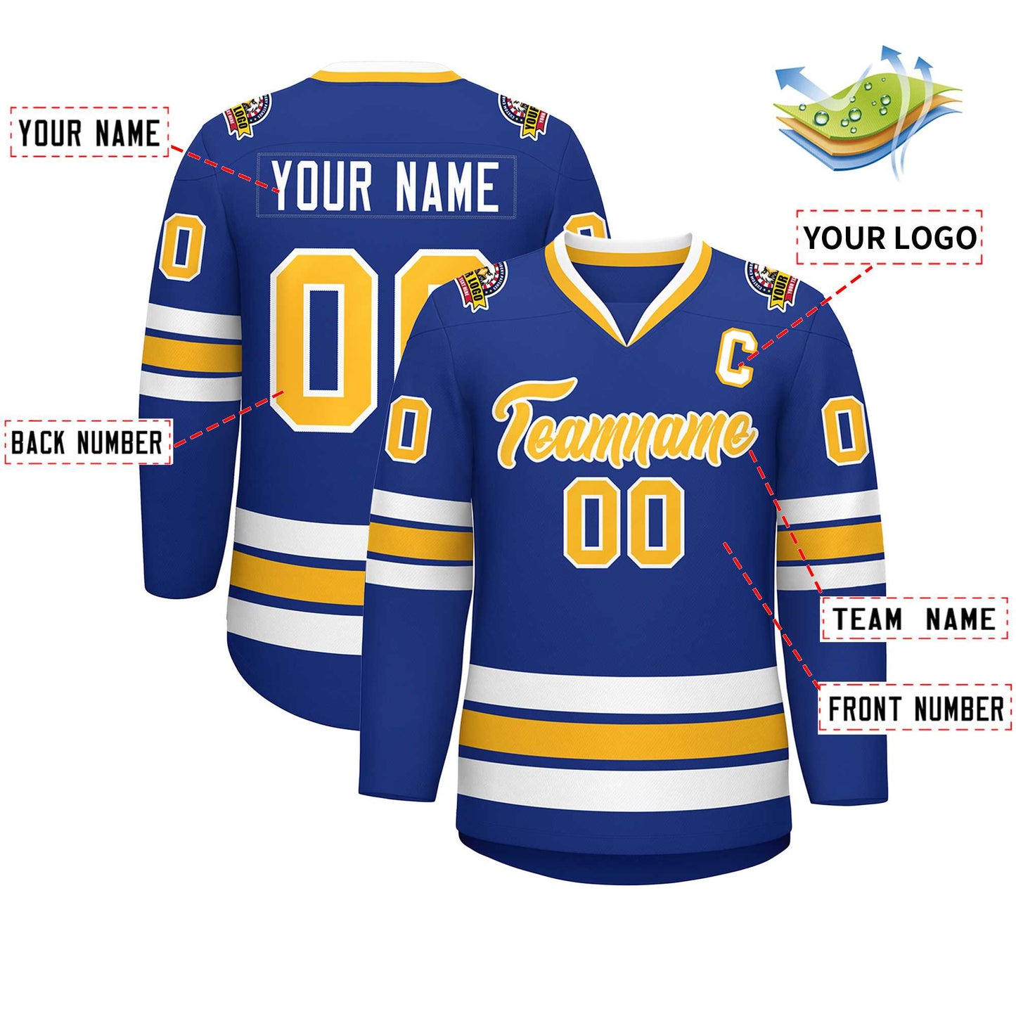 Custom Royal Gold-White Classic Style Hockey Jersey Limited